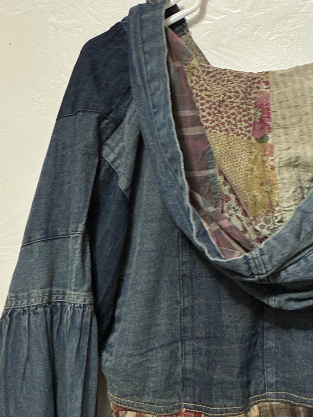 NWT Young Threads Mixed Media Patchwork Denim Hoodie top - Picture 15 of 15